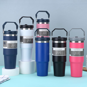 30oz <b>Double</b> <b>Wall</b> 304 Stainless Steel Vacuum Insulated Portable Eco-Friendly Travel Mug Tumbler Handle Straw Party Use Wholesale - Product Image 4