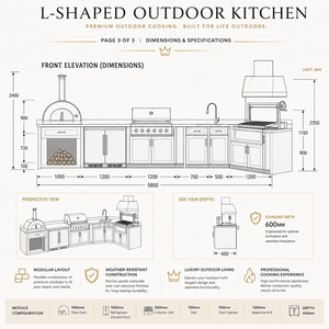 Cocina Exterior <span class=keywords><strong>de</strong></span> Lujo <span class=keywords><strong>en</strong></span> Forma <span class=keywords><strong>de</strong></span> L con Parrilla <span class=keywords><strong>de</strong></span> Gas, Horno para <span class=keywords><strong>Pizza</strong></span> y Parrilla Kamado - Product Image 6