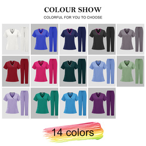 Women Scrub Set Solid Color V-Neck Top Straight Leg Pants Moisture Wicking Hospital Uniforms - Product Image 4