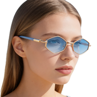 Lunettes de soleil hexagonales géométriques pour femmes, monture en métal, verres dégradés, protection UV400, style rétro vintage, tendance, pour un usage quotidien