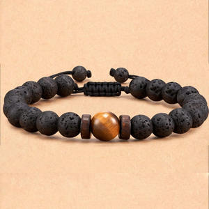 <b>Mens</b> Classic Obsidian Frosted Volcanic Stone Woven Geometric Bangle Adjustable <b>Beaded</b> <b>Bracelet</b> for Football Fan Jewelry Gift - Product Image 3