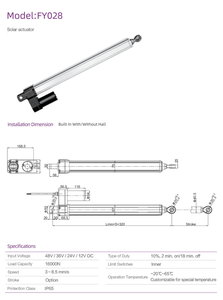 調整可能ストローク電気リニアアクチュエータソーラーパネルシステム用耐候性、高耐久性 - Product Image 4