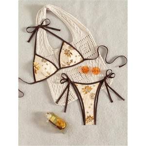 ชุดบิกินี่ผู้หญิงแบบเซ็กซี่ประดับเลื่อม สายผูกคอ ชุดว่ายน้ำสองชิ้น สไตล์โบฮีเมียน ผ้าสแปนเด็กซ์ - Product Image 1