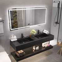 Salle de bain moderne murale en marbre fritté pierre intégré lavabo flottant double vasque de salle de bain avec miroir
