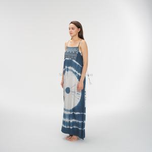 Vestido Largo Holgado Estampado con Efecto Tie-Dye y Bordado Blanco, Tirantes Ajustables, Tallas Grandes, Diseño Único Personalizado 2025 - Product Image 5