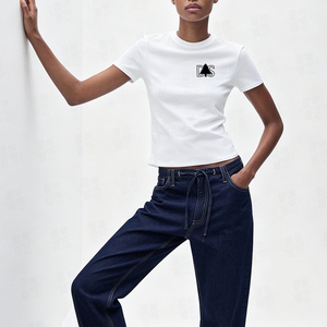 Manufacturer Wholesale High Quality Combed Cotton <b>Top</b> Tee Custom Silk Screen Print Logo Heavy Weight Crop T Shirt Women Fitted - Product Image 3