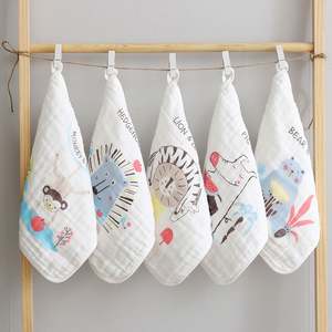 Lightweight High Quality <b>Muslin</b> 6 Layer Burp Cloths for Newborns 30*30cm Cartoon Animal Baby Bath Towel - Product Image 3