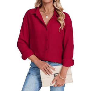 Blusa de Gasa para Mujer, con Botones, Manga Larga, Estampado Floral, Cuello Camisero, Elegante, Informal, para el Trabajo - Product Image 2