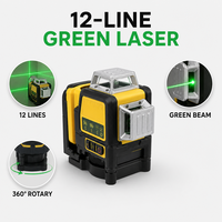 MARSIndustrial Niveau laser vert 360 degrés vertical 12 lignes, 3 côtés, niveaux laser rotatifs 360 degrés pour usage extérieur