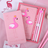 Livre coeur de fille rose avec ensemble de stylos joli dessin animé flamant rose étudiant bloc-notes cahier de bureau