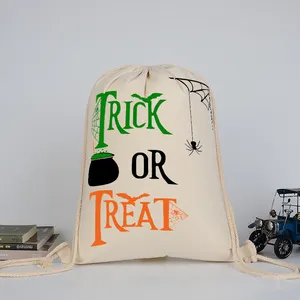 Ghost Festival Mini Halloween Canvas regalo sacchetti di caramelle Logo personalizzato borsa con coulisse per decorazioni per feste di Halloween