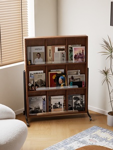 Étagère à magazines mobile en bois massif sur roulettes, présentoir à livres vintage, support pour livres illustrés, autoportant pour bibliothèque à domicile SJ039 - Product Image 1
