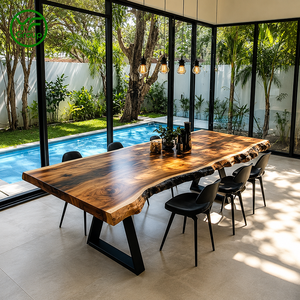 Comptoirs de restaurant en chêne et noyer sud-américain sur mesure, dessus de table en <span class=keywords><strong>bois</strong></span> massif avec bord naturel, dalle de <span class=keywords><strong>bois</strong></span> - Product Image 3