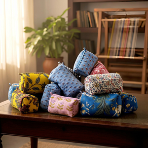 Lot of 10-500 Pcs Set Cotton Floral Printed Quilted <b>Foldable</b> 22x20cm Makeup <b>Bag</b> & Toiletry Travel Pouches for Bathroom - Product Image 1