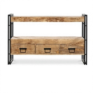 Buffet en bois de manguier massif, 3 tiroirs, design industriel moderne, base en fer européen, finition laquée, meubles de maison, salle à manger - Product Image 1
