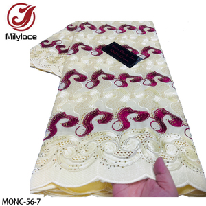 Phi Chất lượng cao thêu hoa TRIM 100% bông Swiss bông Voile ren vải với đá - Product Image 5