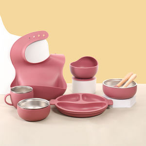 Juego de vajilla de acero inoxidable de silicona para bebé recién nacido, platos de alimentación, alfombrilla antideslizante de dibujos animados para niños, juegos de vajilla para bebé - Product Image 1