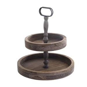 Bán buôn biểu tượng tùy chỉnh paulownia gỗ hai lớp khay cổ điển đau khổ bánh tráng miệng hiển thị tấm đồ ăn loại món ăn - Product Image 2