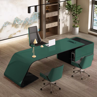 Bureau de direction moderne blanc et noir brillant avec tiroirs, poste de travail de luxe incurvé, table élégante pour PDG/directeur