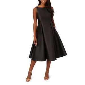 Summer Women's Sleeveless Fit & Flare Midi Off-The-Shoulder Slit Pocket Elegance A-Line Dress Suitable For The Party