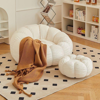Fauteuil paresseux moderne en velours en forme de citrouille avec ottoman, fauteuil nuage écologique pour salon