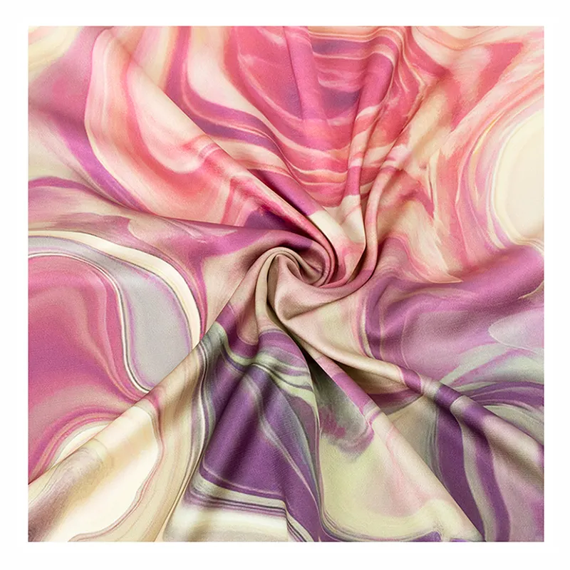 U SEE Custom Chiffon Satin Fabric Purple Color Swirl Design Printed 100% Polyester Charmeuse Fabric for Evening Dresses Patterns