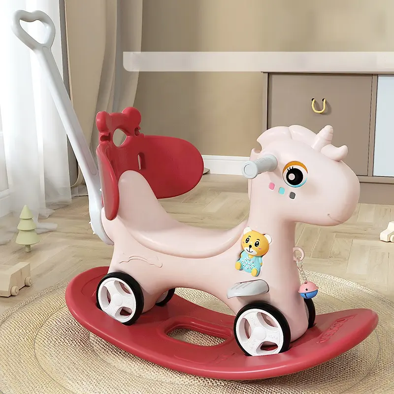 4 em 1 brinquedo cavalo de madeira das crianças carro de bebê multi-funcional direção pequena cadeira de balanço com música bebê equilíbrio passeio de bicicleta