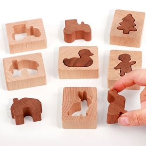 Cubes d'empilage en bois de hêtre naturel Montessori, 24 pièces, blocs d'apprentissage et de correspondance en bois pour enfants - Product Image 5