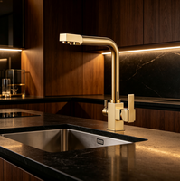 Robinet de cuisine moderne en or brossé à 2 poignées, mitigeur chaud/froid avec filtre, robinet filtrant pour eau potable, robinet de cuisine 3 voies