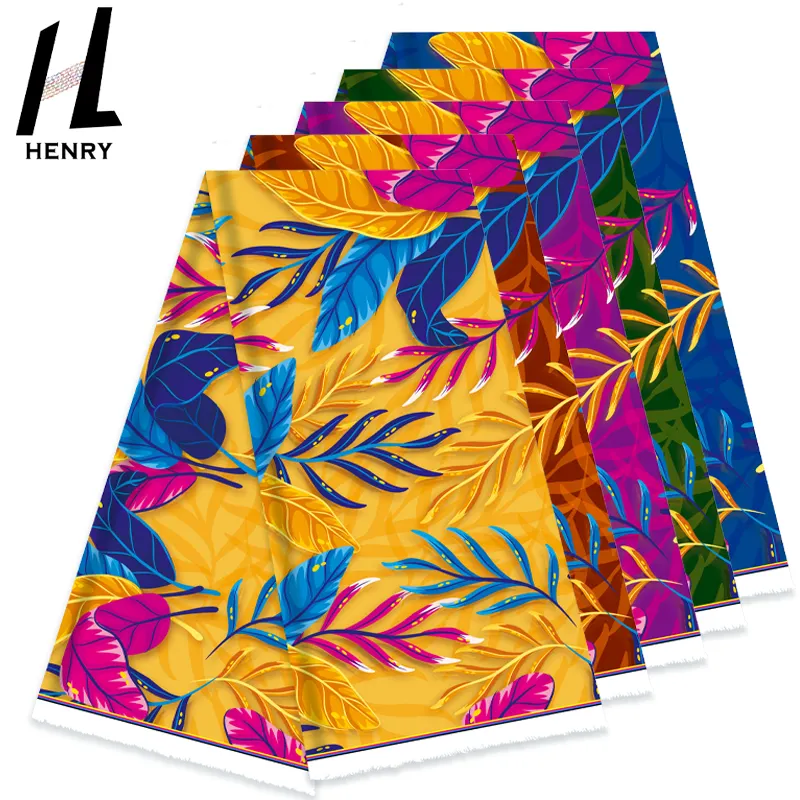 Henry nuovo arrivo artistico stampato foglia modello Loungewear vestito tessuto hawaiano in poliestere per i vestiti