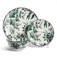 Set Perlengkapan Makan Keramik Daun Hijau Grosir, Porselen Retro Toile De Jouy, Piring Makan, Mangkuk Nasi, Peralatan Makan untuk Penggunaan di Rumah