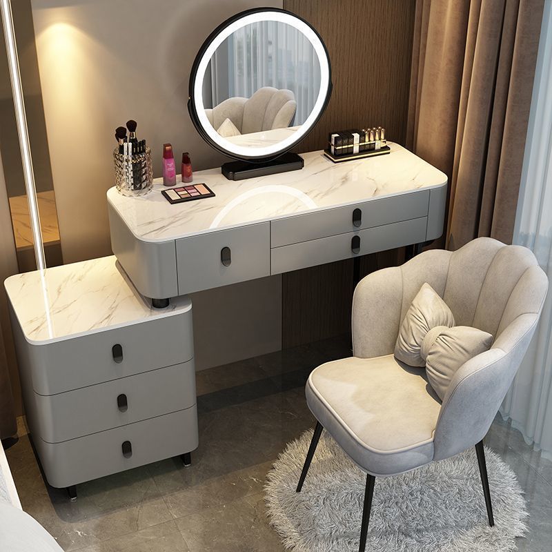 Mesa y mueble gris-negro de 1 metro con silla de pétalos de espejo