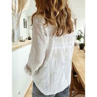 Camisas de lino y algodón de manga larga para mujer, cuello de solapa, botón de un solo pecho, blusa holgada de vacaciones, Tops, ropa, camisa, venta al por mayor