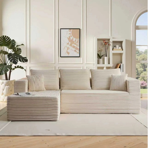 Sofá seccional de pana verde oscuro, tapizado en tela, en forma de L, de tres plazas, para sala de estar, mueble moderno para el hogar. - Product Image 2