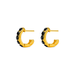 Pendientes de Aro de Acero Inoxidable 316L Chapados en Oro PVD con Piedras Negras, Joyería de Moda - Product Image 3