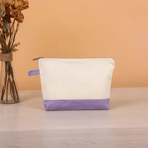 Pochette de maquillage lavable à fermeture éclair avec impression de logo personnalisé promotionnel sacs de maquillage réutilisables en toile de coton avec logo personnel