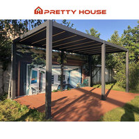 Pergola bioclimatique motorisée à toit ouvrant facilement assemblable avec bande lumineuse LED, pergola en aluminium pour extérieur