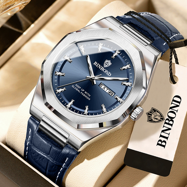 BINBOND Waterproof 45mm Luxury Watch Men's Casual Calendar Watch Fashion Luminous Famous Brand Quartz Watch