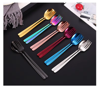 Ensemble cuillère et fourchette en acier inoxydable 304, finition miroir, compatible lave-vaisselle, durable, réutilisable, design minimaliste, couverts de cuisine longs