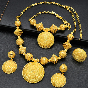 2025 thời trang chất lượng cao ethiopian Jewelry Set 24K mạ vàng tuyên bố lớn hình học Hollow Hạt trang sức Set - Product Image 3