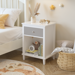 Mesita de noche de madera con un cajón y un estante, color gris, para niños y adultos - Product Image 4