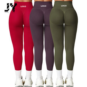 JY Logo kustom kebugaran Gym olahraga telanjang celana lembut Push up kerut bokong bentuk V silang pinggang V memotong Legging Yoga untuk wanita - Product Image 1