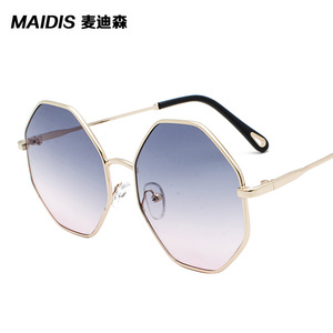 Maidis Polygonal Sunglasses Gold <b>Frame</b> <b>Black</b> Lens UV400 Protection Women's Fashion Shades - Product Image 2