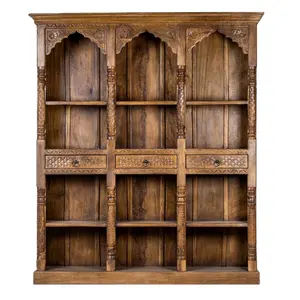 MADE TO ORDER Mehrab Indian Carved Bookshelf Arch Jharokha Book Case Stand Brown Bookshelf
