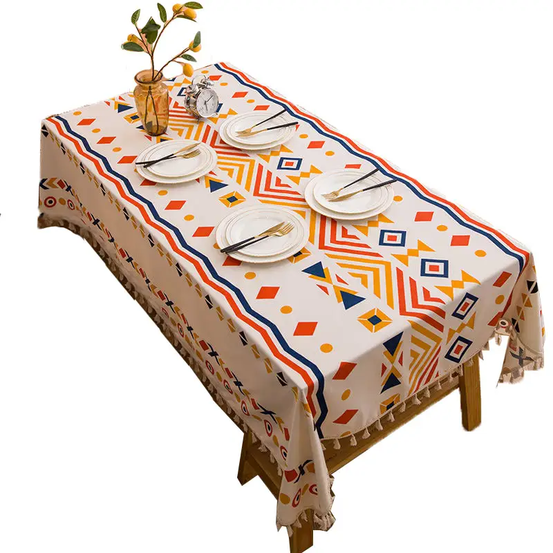 Bohemia National style Cotton and linen Waterproof non-washing print tablecloth rectangular table cloth beige cabinet cover