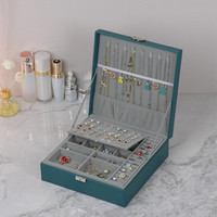Grande boîte à bijoux carrée en cuir verrouillable à double couche pour boucles d'oreilles bagues colliers emballage de stockage