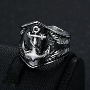 Euro American Trending Edgy Dark Style Silver Tone Anchor Embedded Ring pour les hommes Daily Subculture Events - Product Image 4