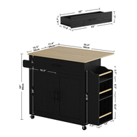 Chariot d'îlot de cuisine noir roulant durable en gros d'usine avec 3 étagères à épices et port USB de station de charge