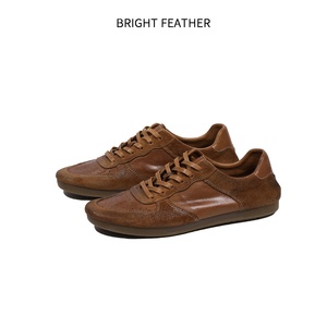 BRIGHT FEATHER Chaussures Rétro Marron <span class=keywords><strong>en</strong></span> <span class=keywords><strong>Cuir</strong></span> Véritable Peintes à la Main à Lacets Respirantes Décontractées pour Hommes Faites à la Main - Product Image 5