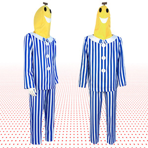 Costume de l'Homme Banane Malade, ensemble pyjama rayé bleu et blanc, tenue de cosplay pour adulte, idéal pour Halloween, fêtes et spectacles sur scène - Product Image 1